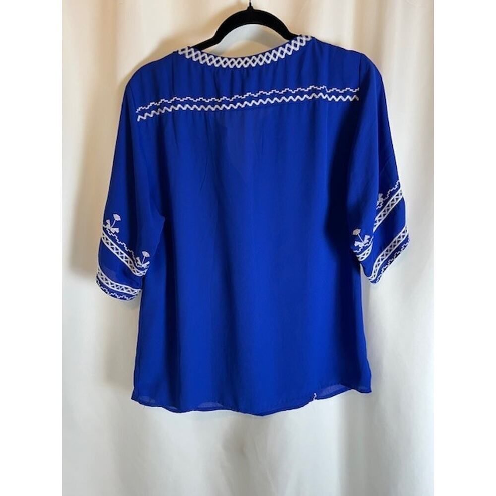 Skies Are Blue Womens Blue Senza Embroidered Detailed Top Large - Picture 3 of 7